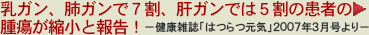 乳ガン、肺ガンで７割、肝がんでは５割の患者の腫瘍が縮小と報告